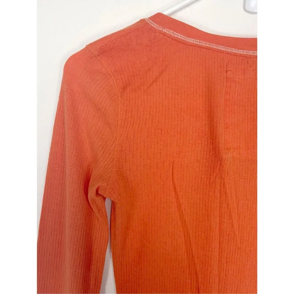 Vintage Y2K 2000s Hollister Long Sleeve Thin Henley Top in Orange Size Medium